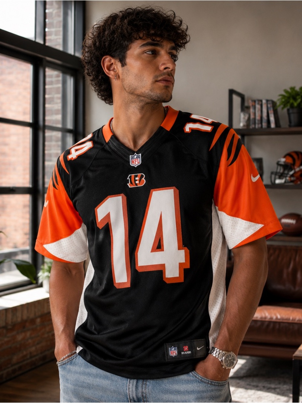 Nike Cincinnati Bengals #14 Andy Dalton Football Jersey Youth Large 14-16 Black